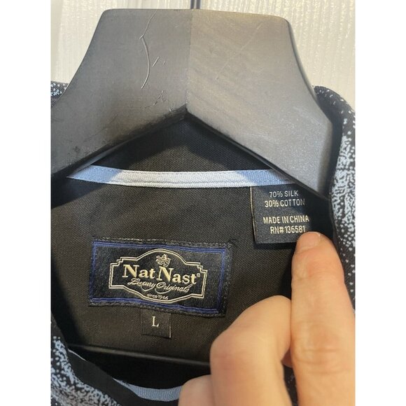 Nat Nast Shirt Mens L Button Up Hawaiian Camp Blue Floral Casual Silk Blend - Picture 3 of 7